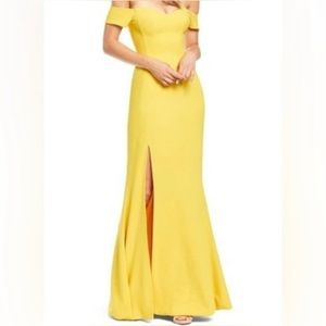 Dress the Population NWT Yellow Off the Shoulder Maxi Dress, Size Small